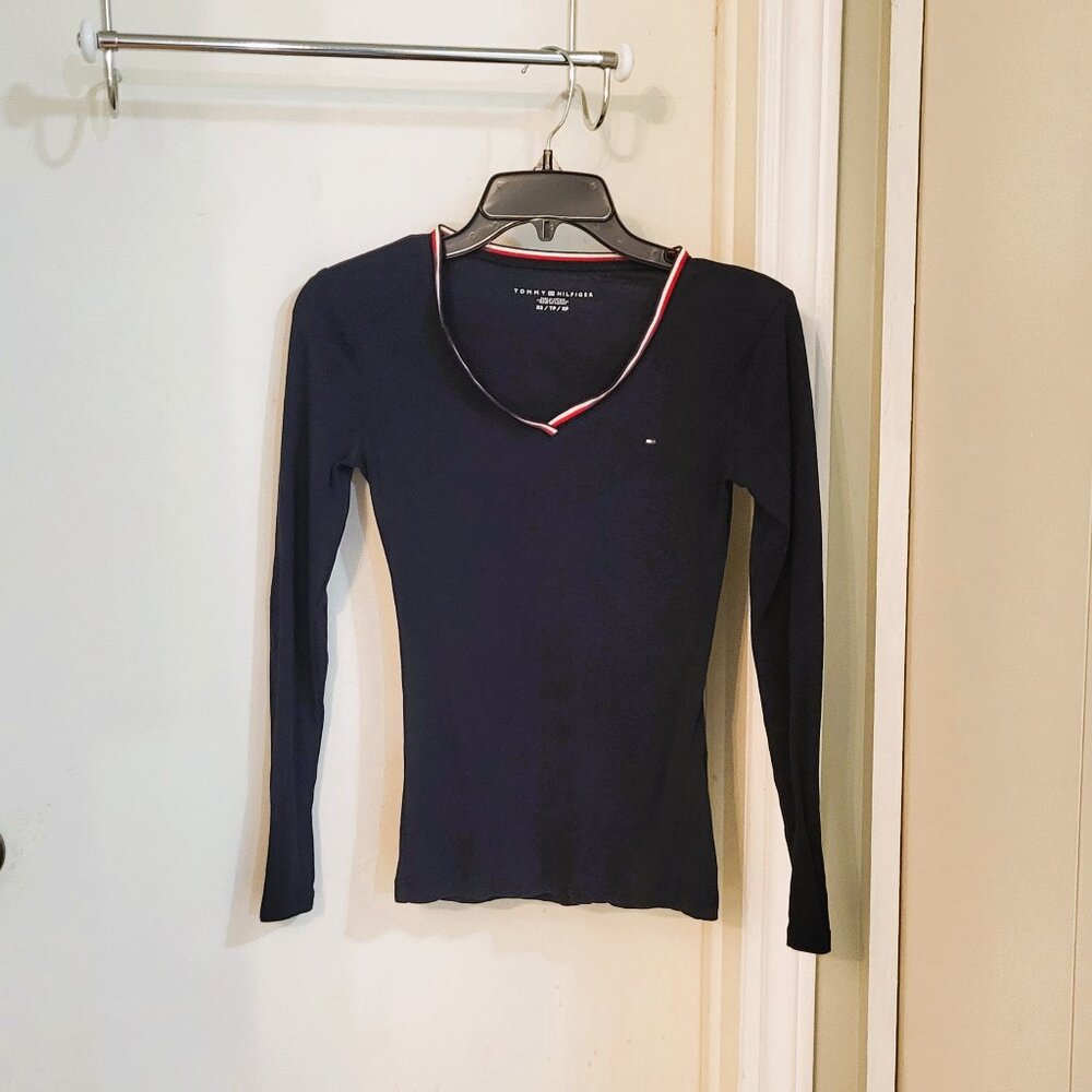 Tommy Hilfiger V-neck Fitted Long Sleeve Shirt - Size XS